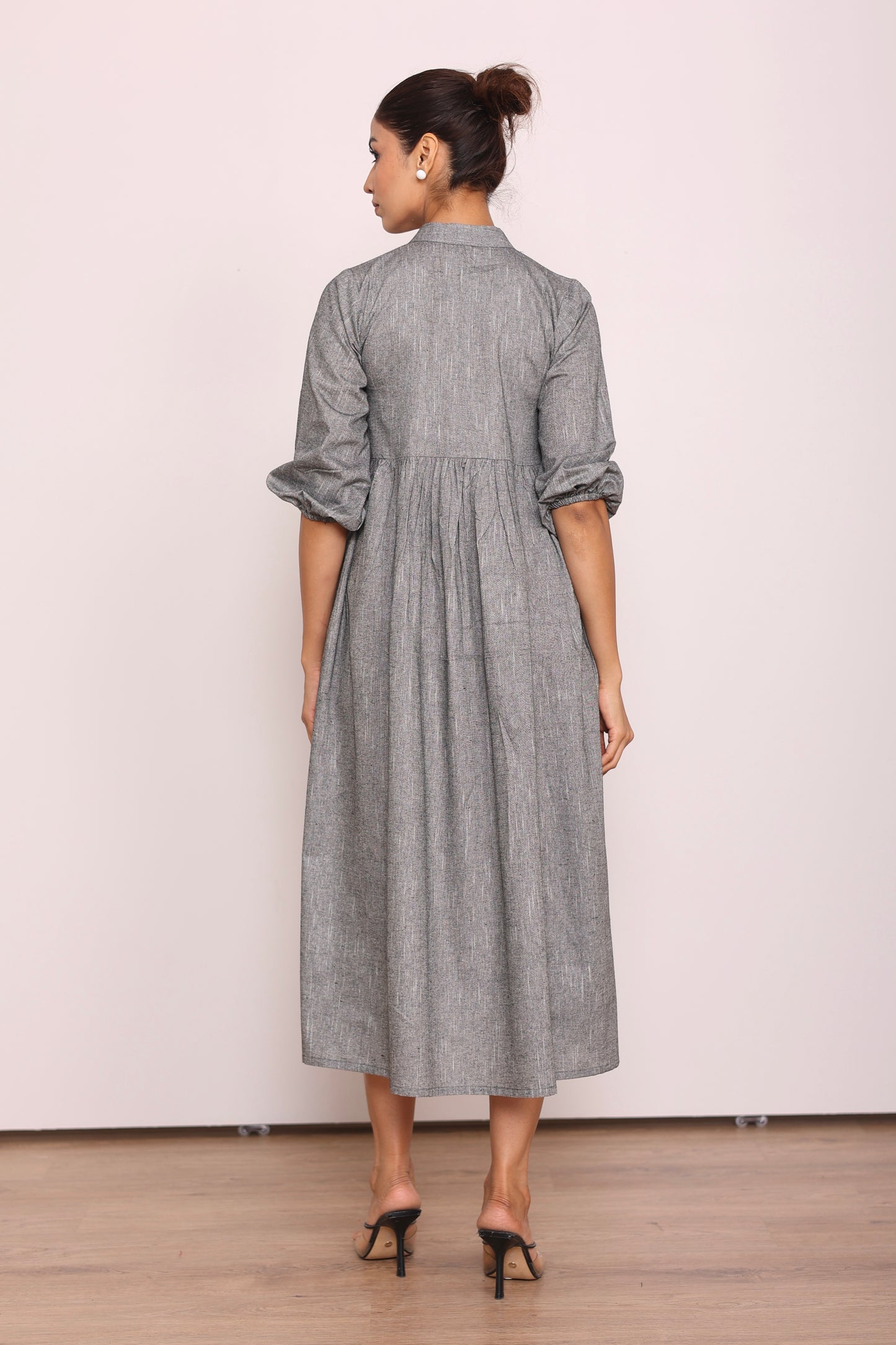 Grey gathered midi dress