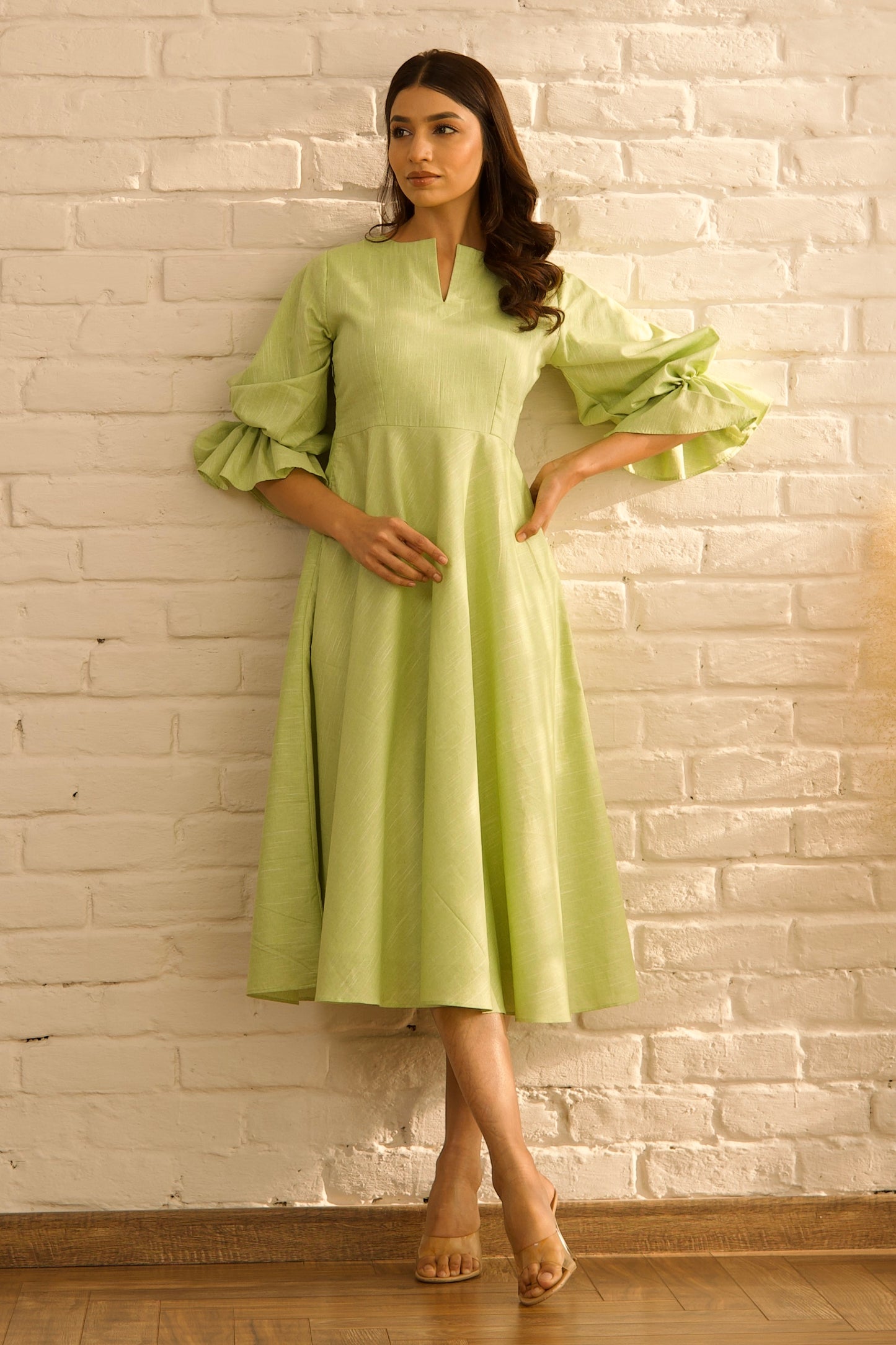 Green flare dress