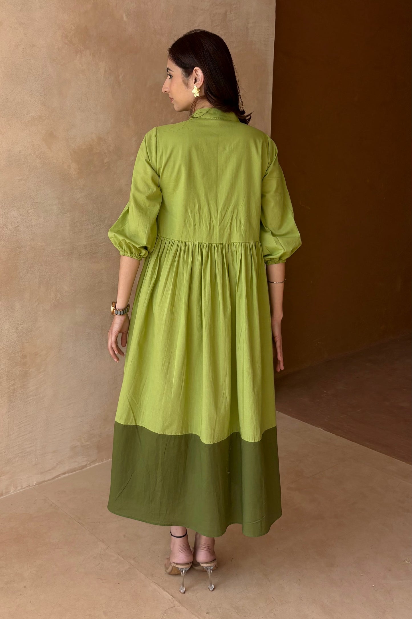 Green contrast midi dress