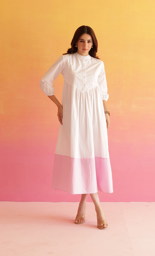 White contrast midi dress