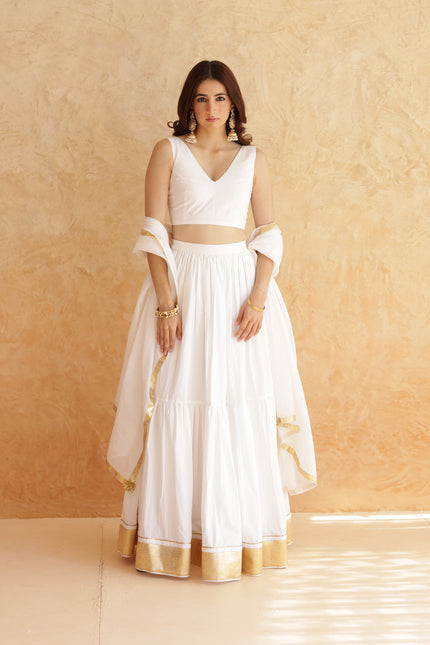 White sleeveless lehenga set