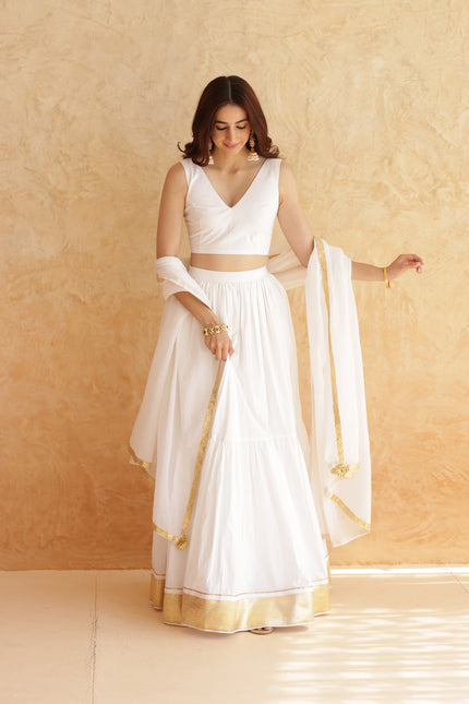 White sleeveless lehenga set