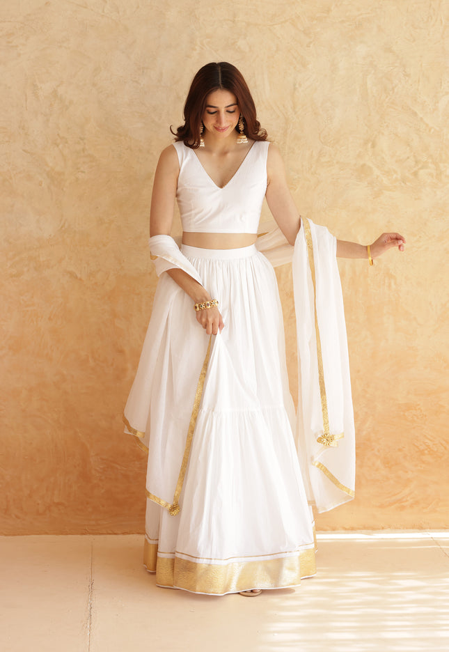 White sleeveless lehenga set
