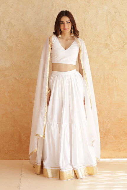 White sleeveless lehenga set