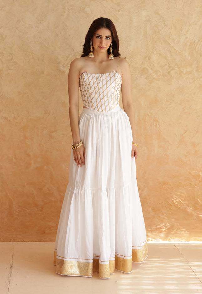 White lehenga + corset