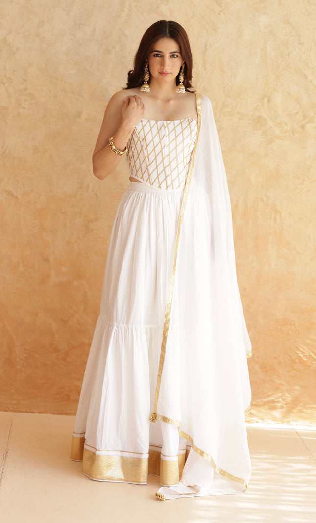 White lehenga + corset