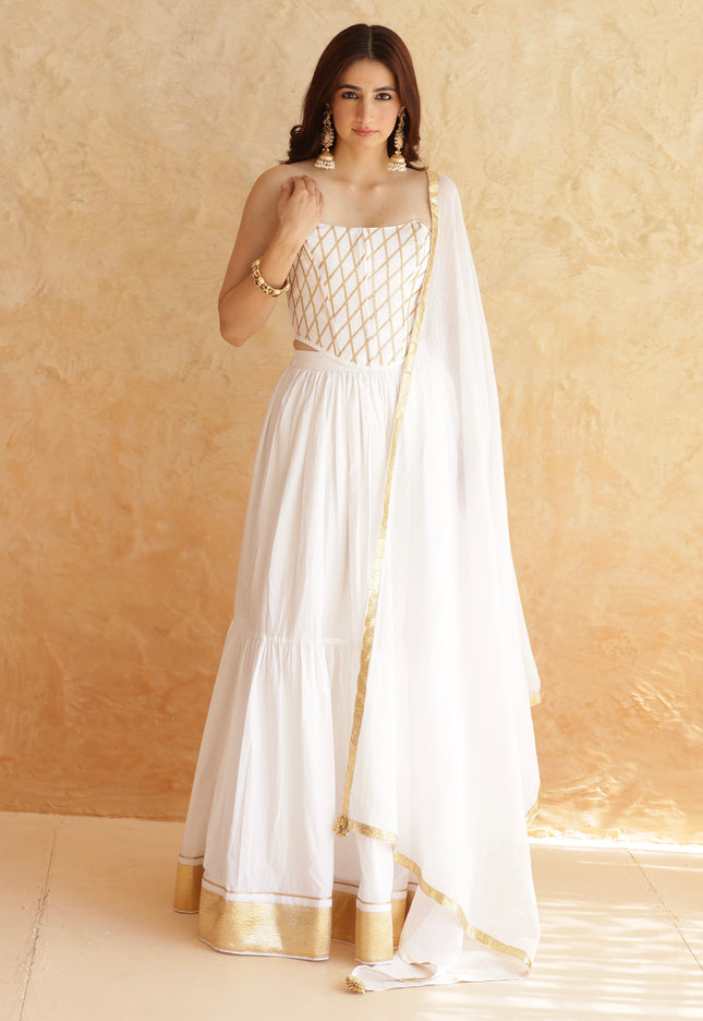 White lehenga + corset
