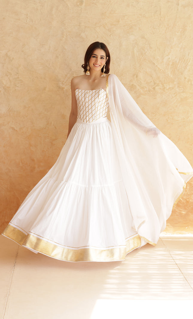 White lehenga + corset