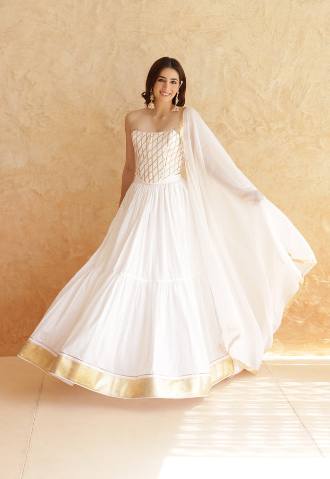 White lehenga + corset