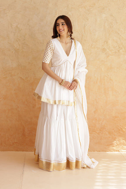 White lehenga + kurti set