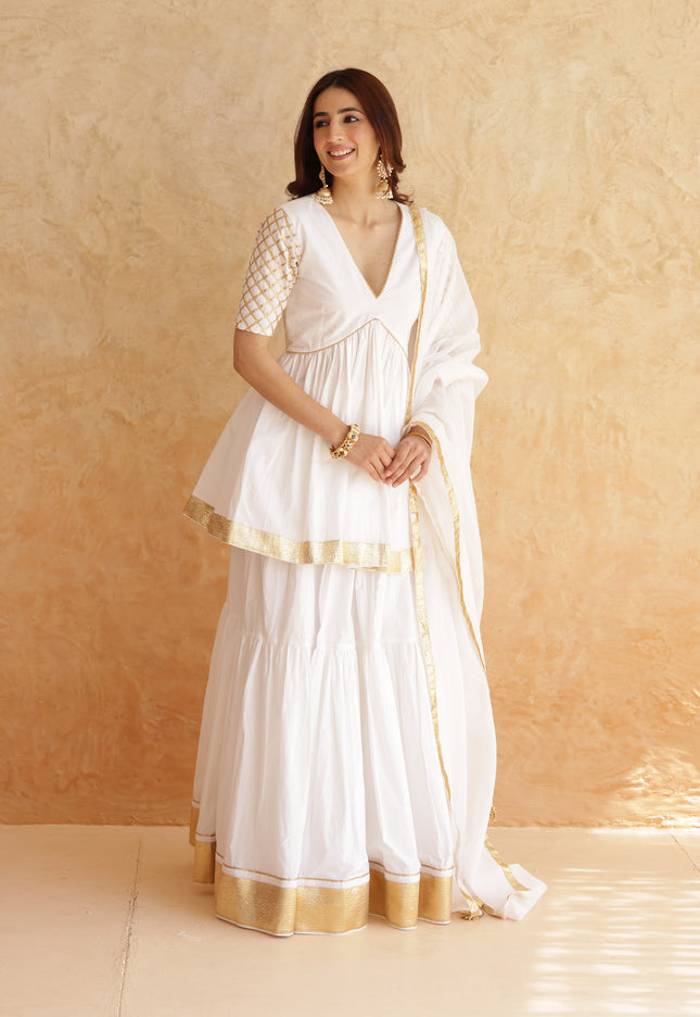 White lehenga + kurti set