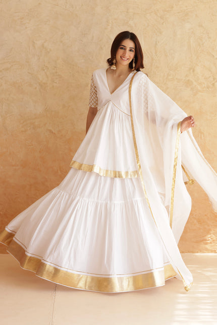 White lehenga + kurti set