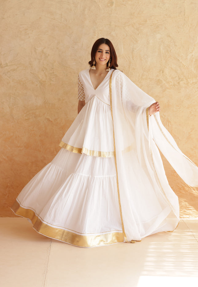 White lehenga + kurti set