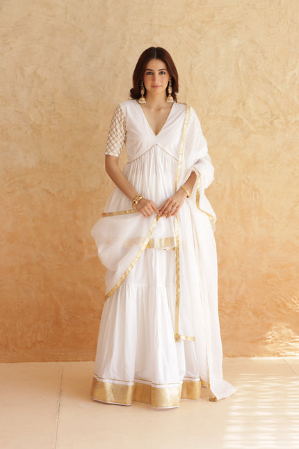White lehenga + kurti set