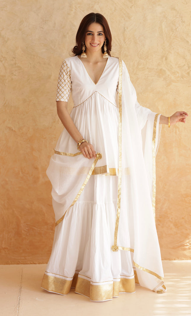 White lehenga + kurti set