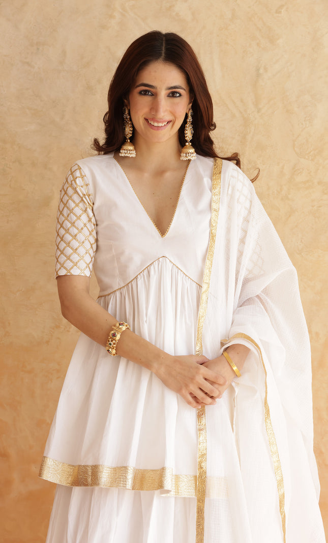 White lehenga + kurti set