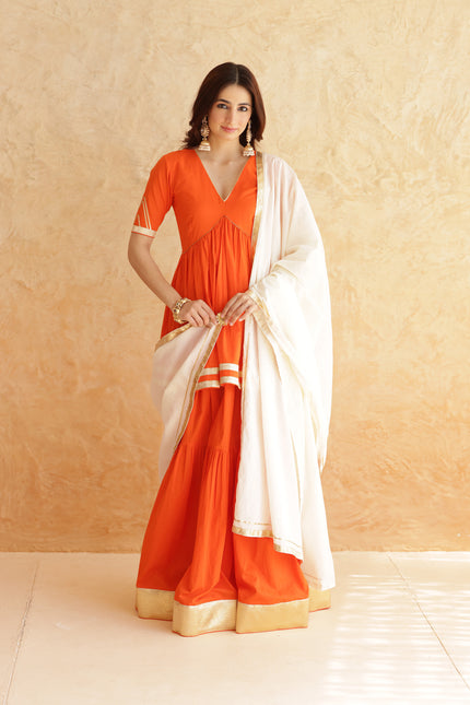 Bright orange lehenga + kurti set