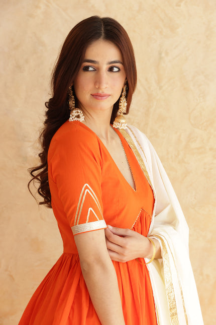 Bright orange lehenga + kurti set