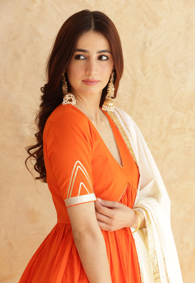 Bright orange lehenga + kurti set