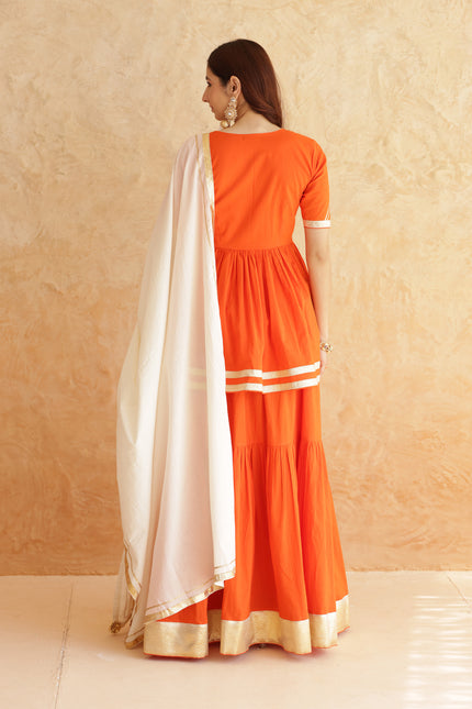 Bright orange lehenga + kurti set