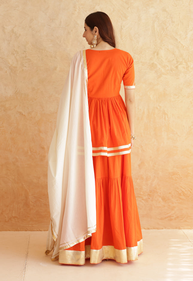 Bright orange lehenga + kurti set