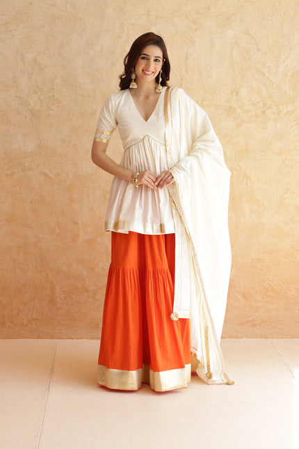 Bright orange lehenga + kurti set