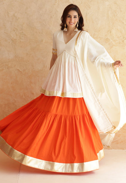Bright orange lehenga + kurti set