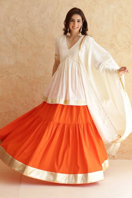 Bright orange lehenga + kurti set