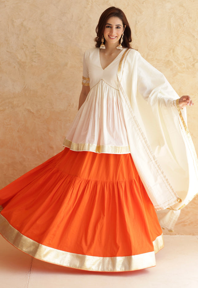 Bright orange lehenga + kurti set