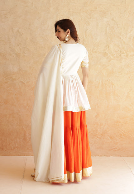 Bright orange lehenga + kurti set