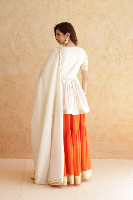 Bright orange lehenga + kurti set