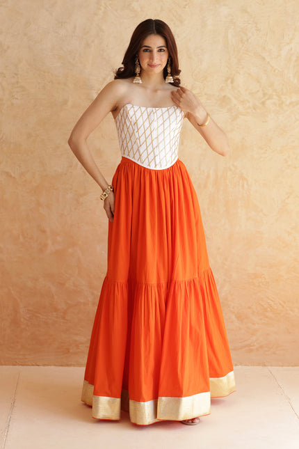 Bright orange lehenga + corset