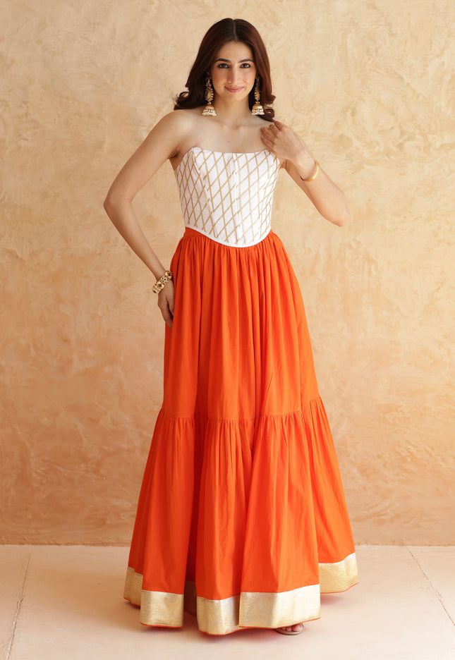 Bright orange lehenga + corset