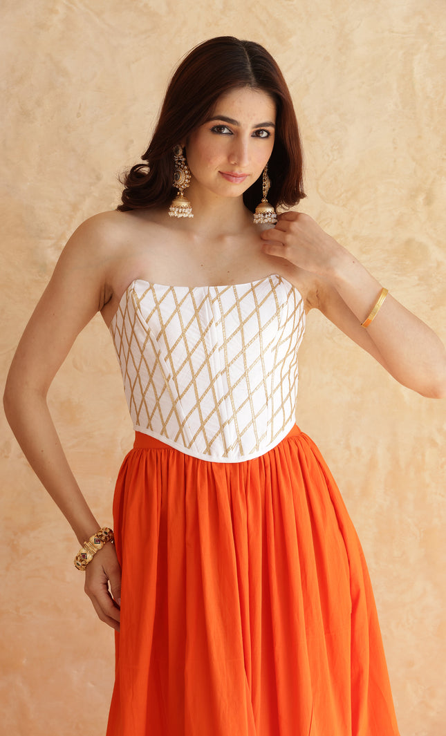 Bright orange lehenga + corset