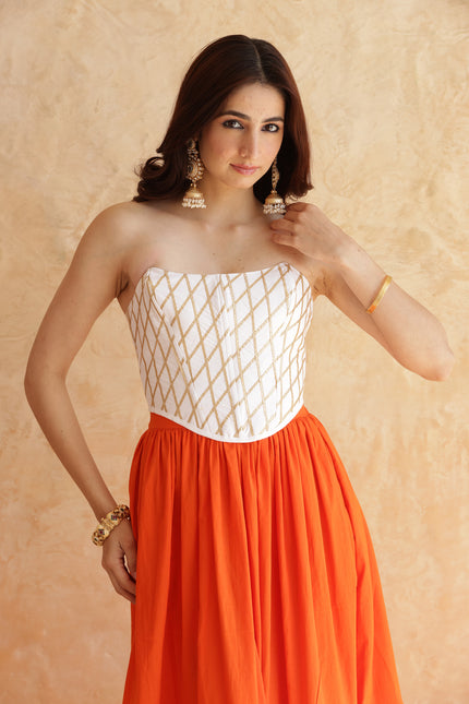 Bright orange lehenga + corset