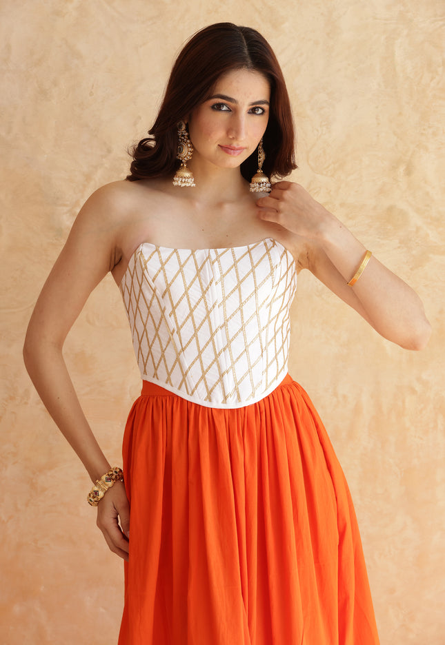 Bright orange lehenga + corset