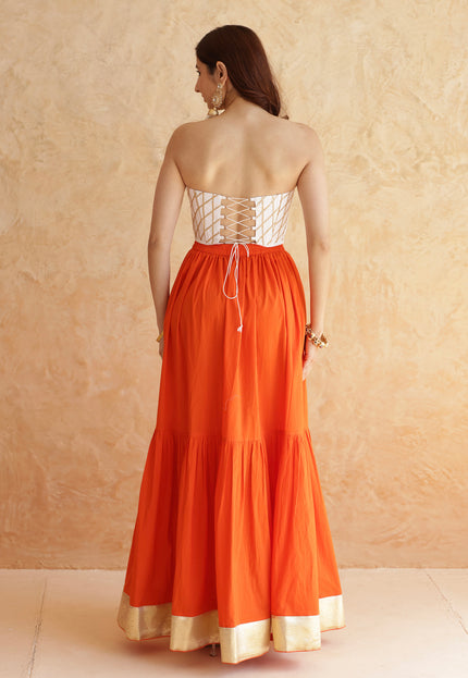 Bright orange lehenga + corset