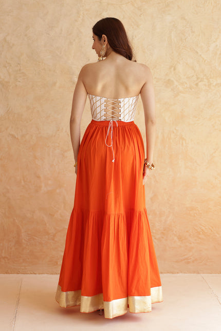 Bright orange lehenga + corset