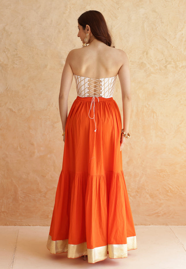 Bright orange lehenga + corset