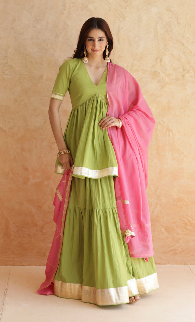 Green lehenga + kurti set