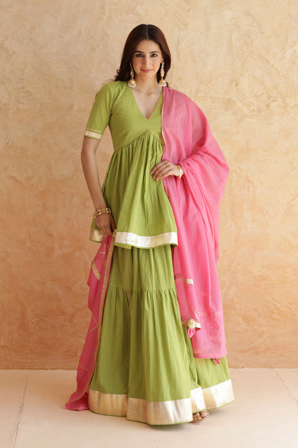 Green lehenga + kurti set