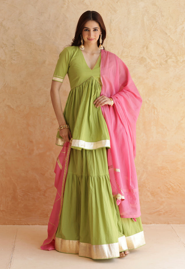Green lehenga + kurti set