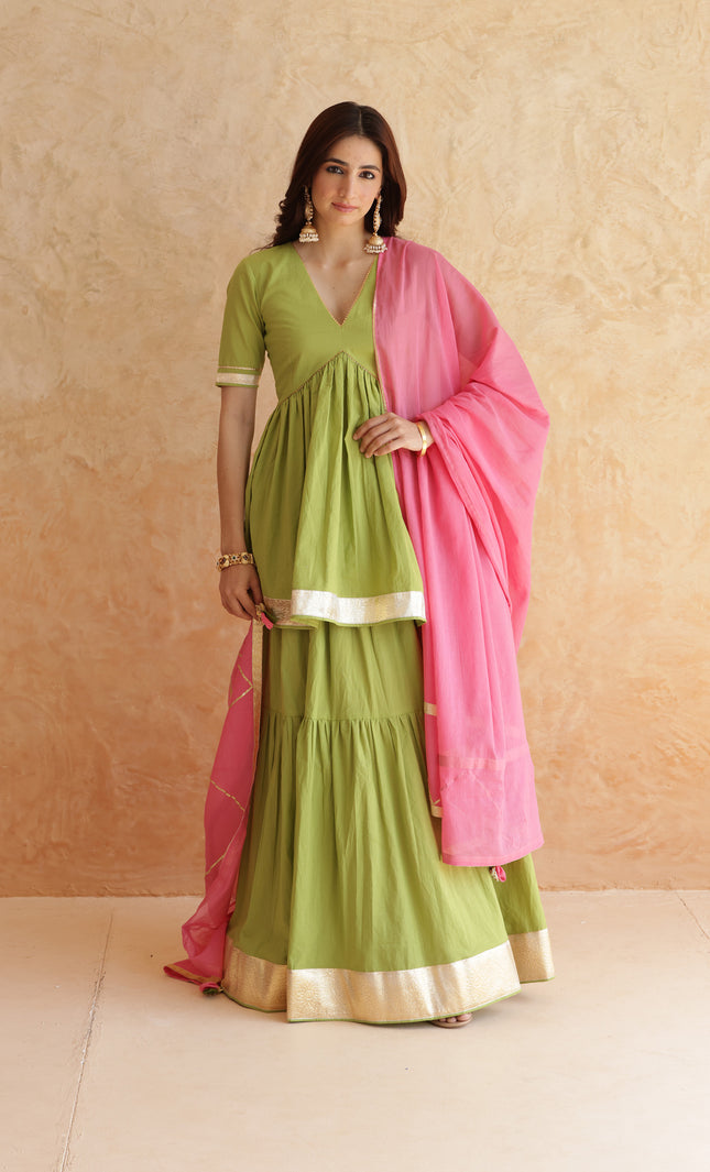 Green lehenga + kurti set