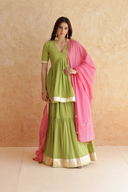 Green lehenga + kurti set