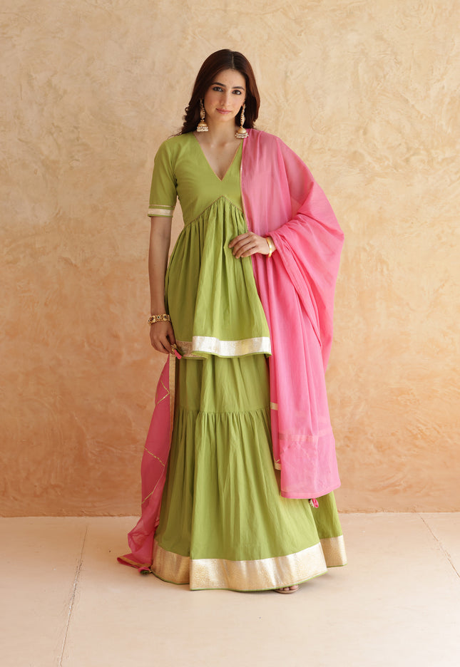 Green lehenga + kurti set