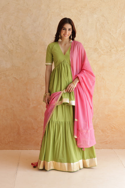 Green lehenga + kurti set