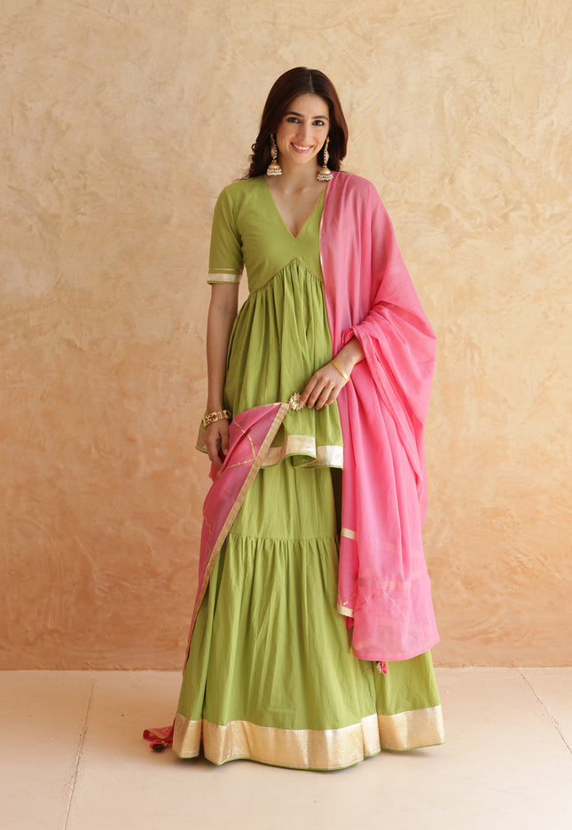 Green lehenga + kurti set