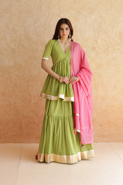 Green lehenga + kurti set