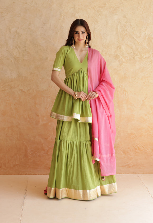 Green lehenga + kurti set