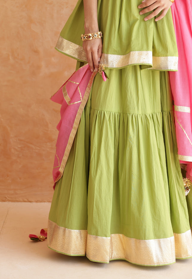 Green lehenga + kurti set